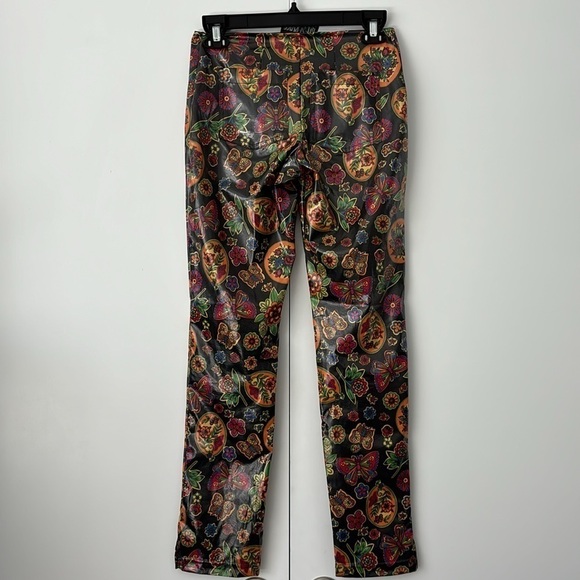 Rare Vintage Lip Service Los Angeles poly coated butterfly  floral groovy pants - Picture 4 of 12